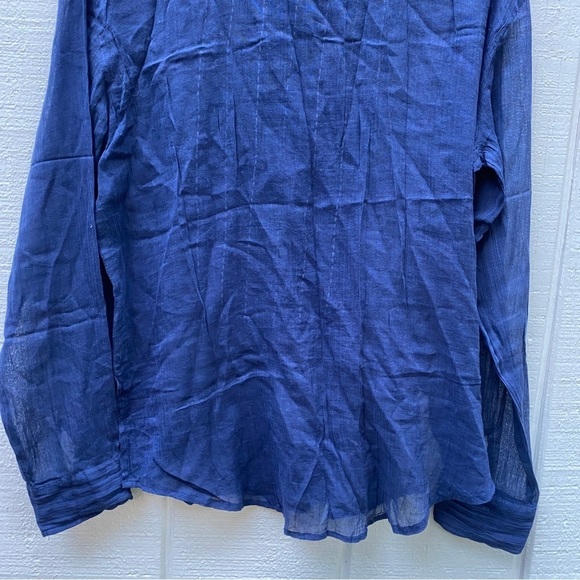 Free People One XS Navy Blue Button Front Sheer Long Sleeve Top - Picture 6 of 9